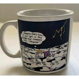 Vintage The Far Side Cows Shower Stampede Funny Aged 1986 Coffee Mug Gary Larson